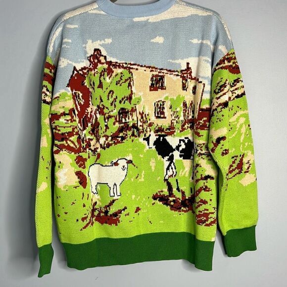 Sinar Crewneck Sweater Irish County Castle Green Cow Sheep Small NWT - Picture 6 of 10